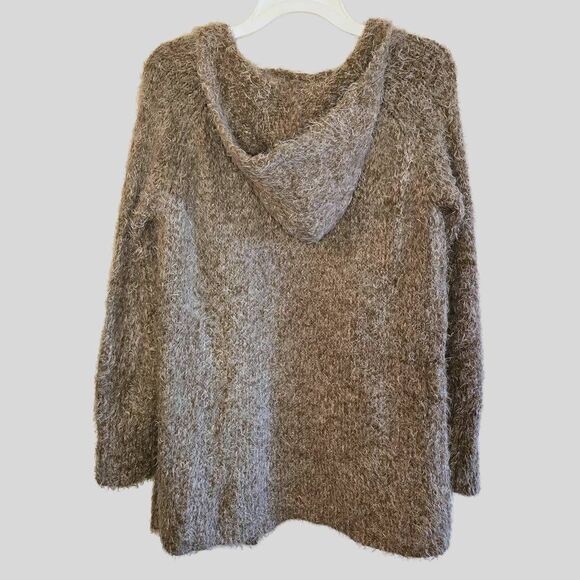 Anthropologie Sleeping on Snow Fuzzy Hooded Cardigan Tan S Soft Cozy Open Front - Picture 2 of 15